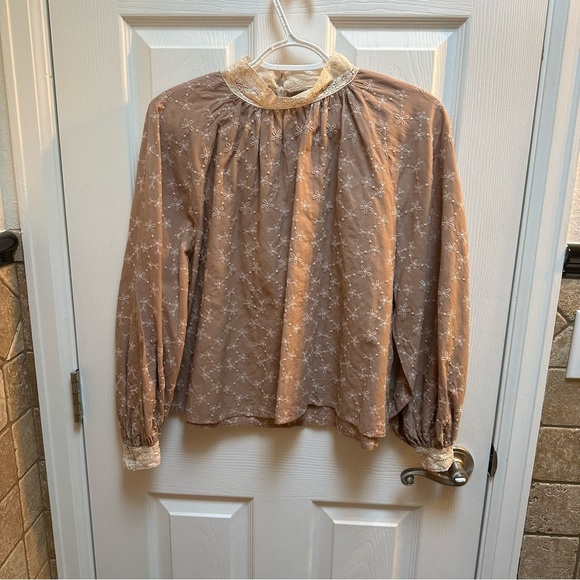 Zara Tan & Cream Embroidered Blouse - Picture 2 of 10